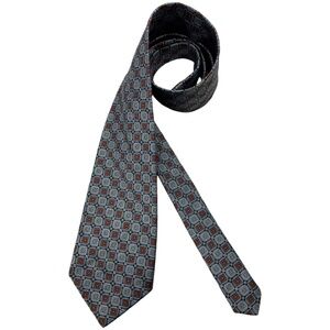 HICKEY FREEMAN Blue/Brown Geometric Silk LUXURY Tie HANDMADE USA